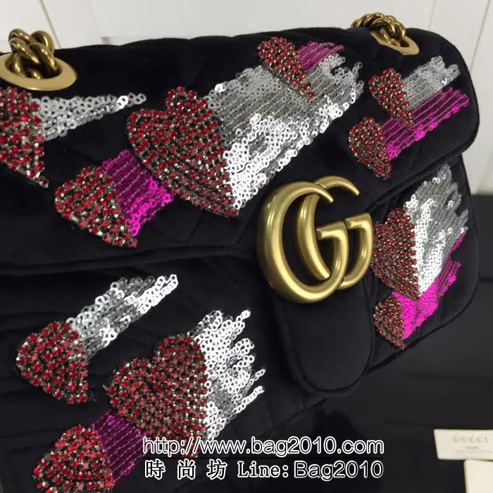 GUCCI古馳原單 新款專櫃品質高仿原單貨實物實拍443497天鵝絨水晶鏈條單肩斜跨包 HY1287